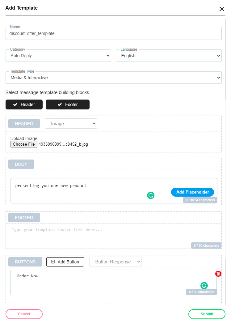 add template media and interactive form