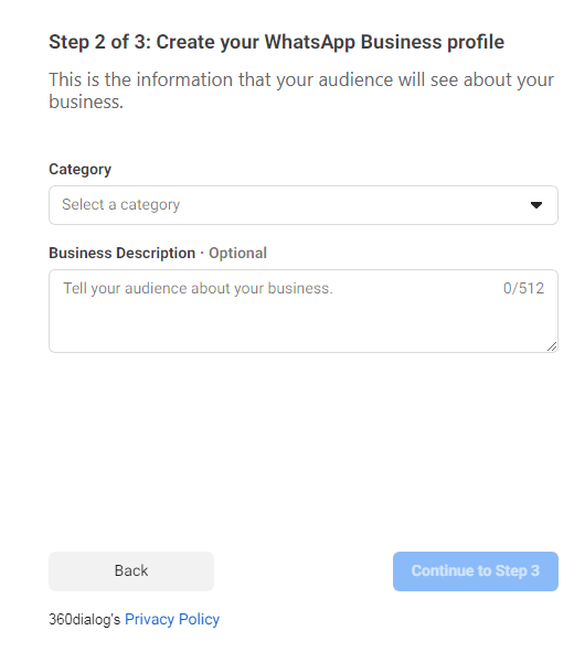 create whatsapp business profile step2