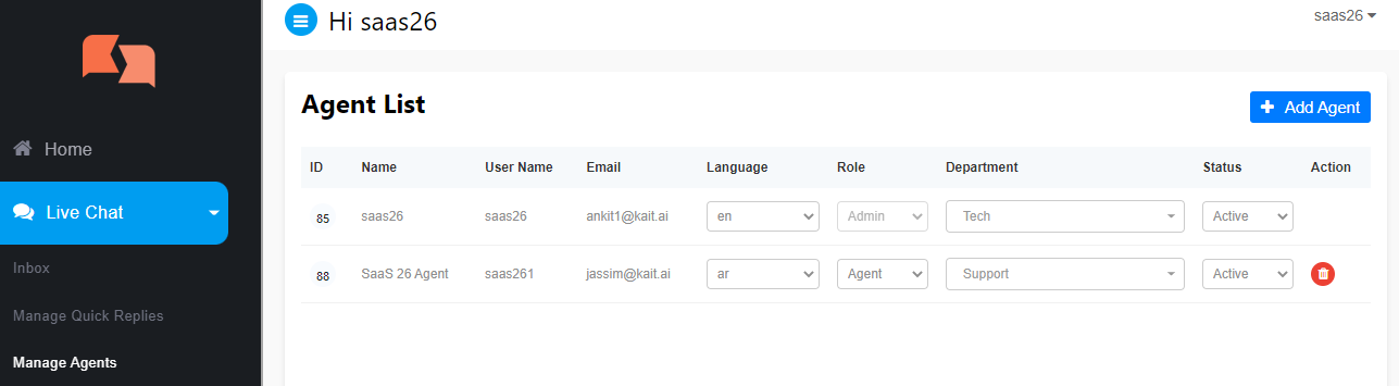 manage agent page details