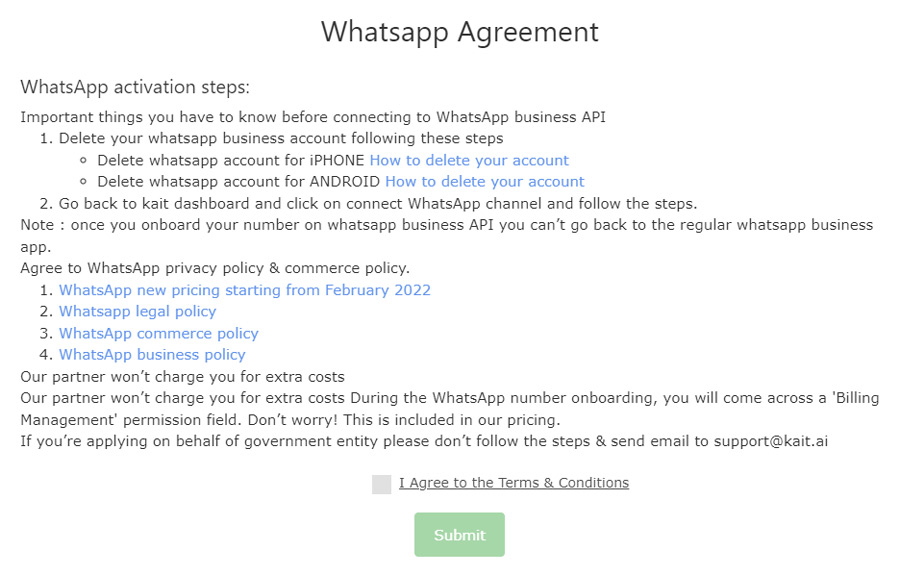 whatsapp agreement